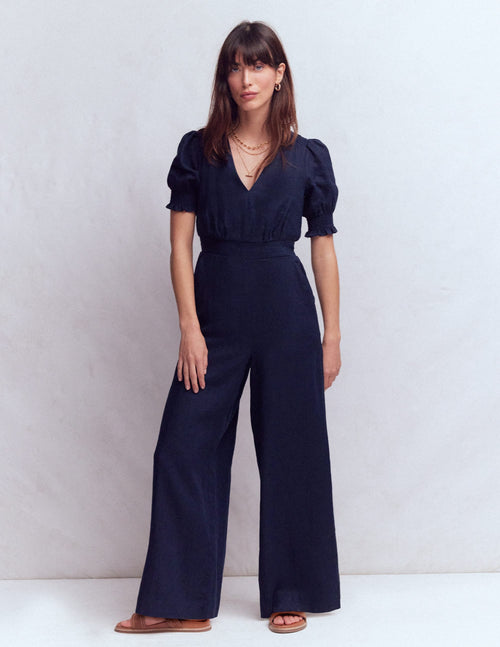 Anna Linen Jumpsuit-Navy