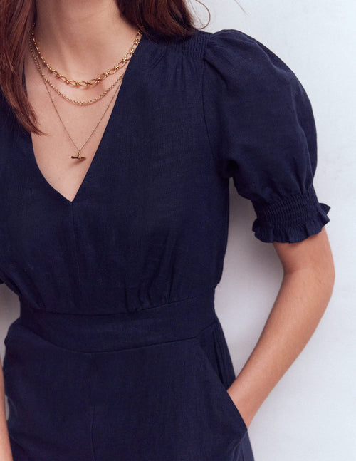 Anna Linen Jumpsuit-Navy