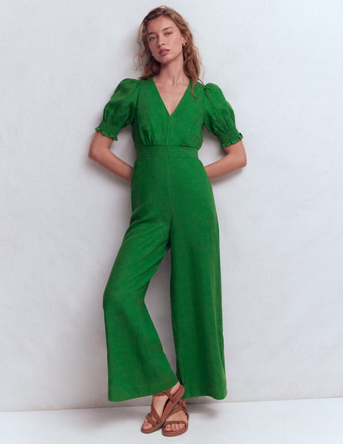Anna Linen Jumpsuit-Amazon Green