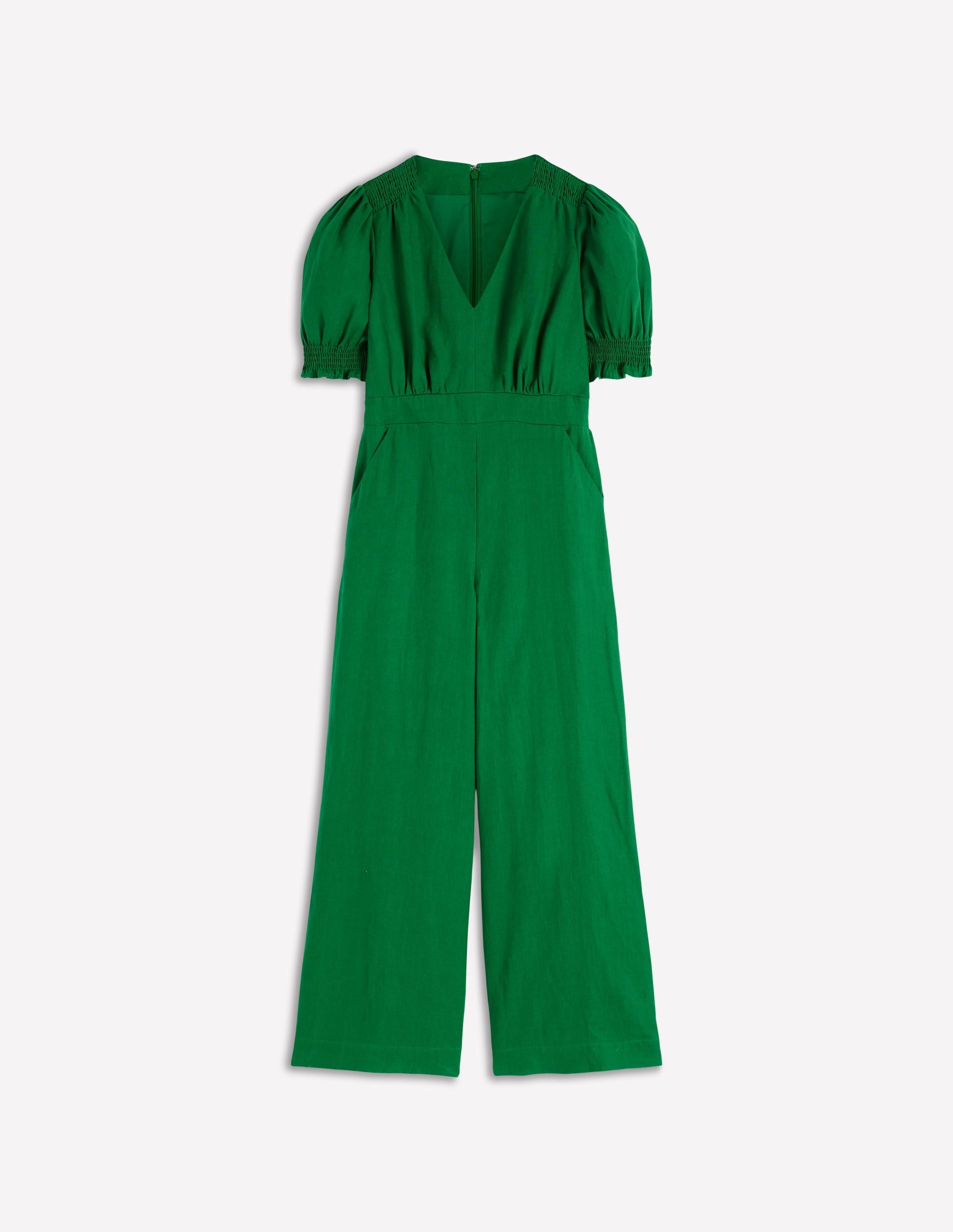 Anna Linen Jumpsuit-Amazon Green