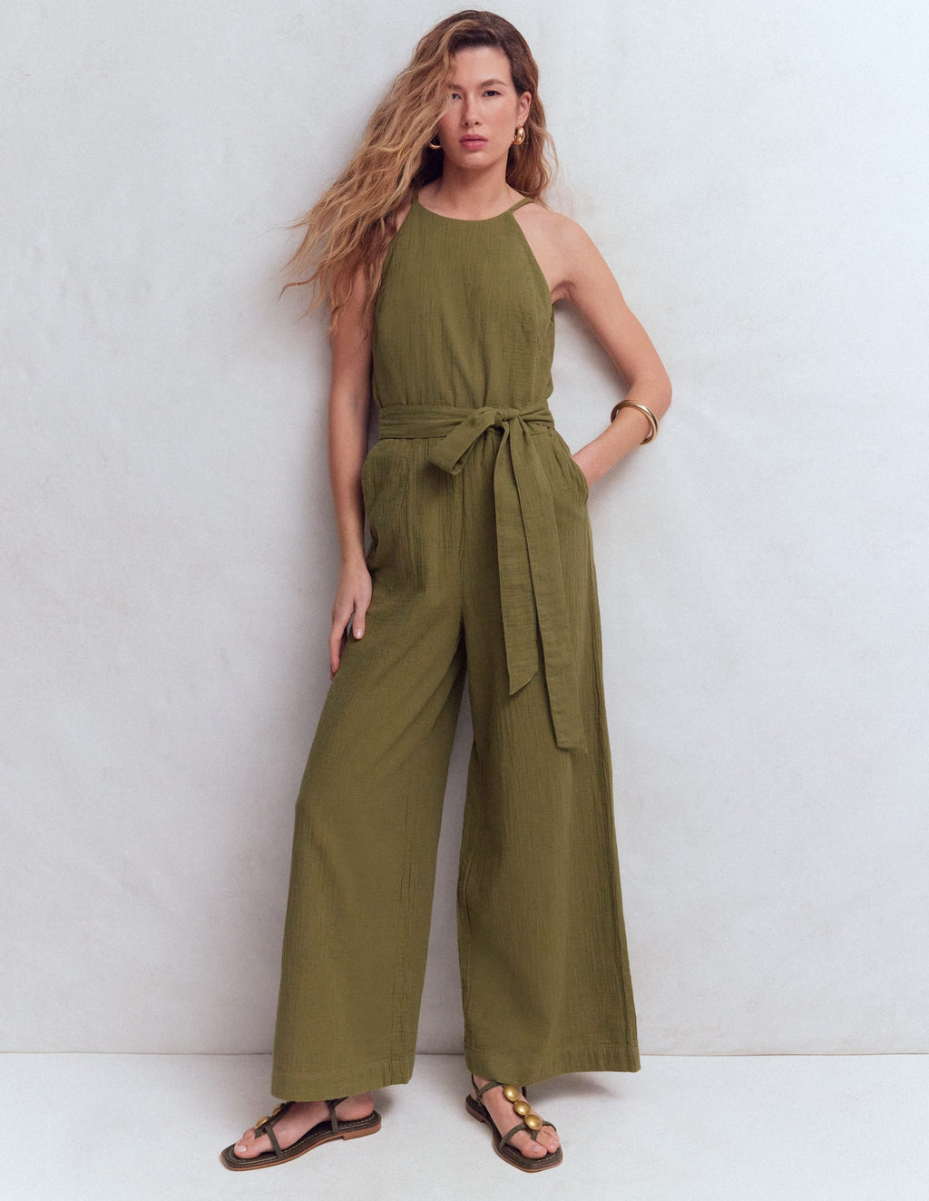 Rosa Double Cloth Jumpsuit-Olive