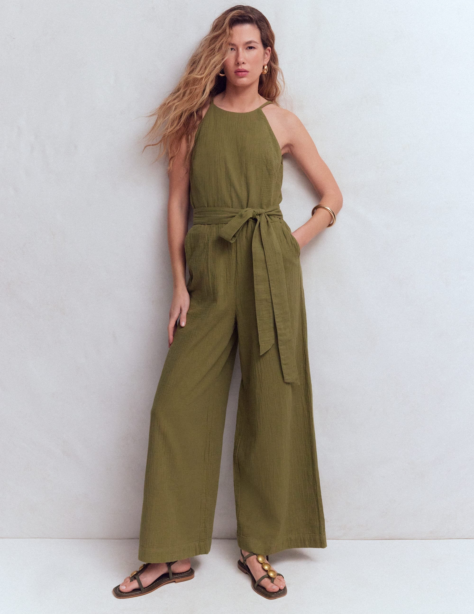 Rosa Double Cloth Jumpsuit-Olive