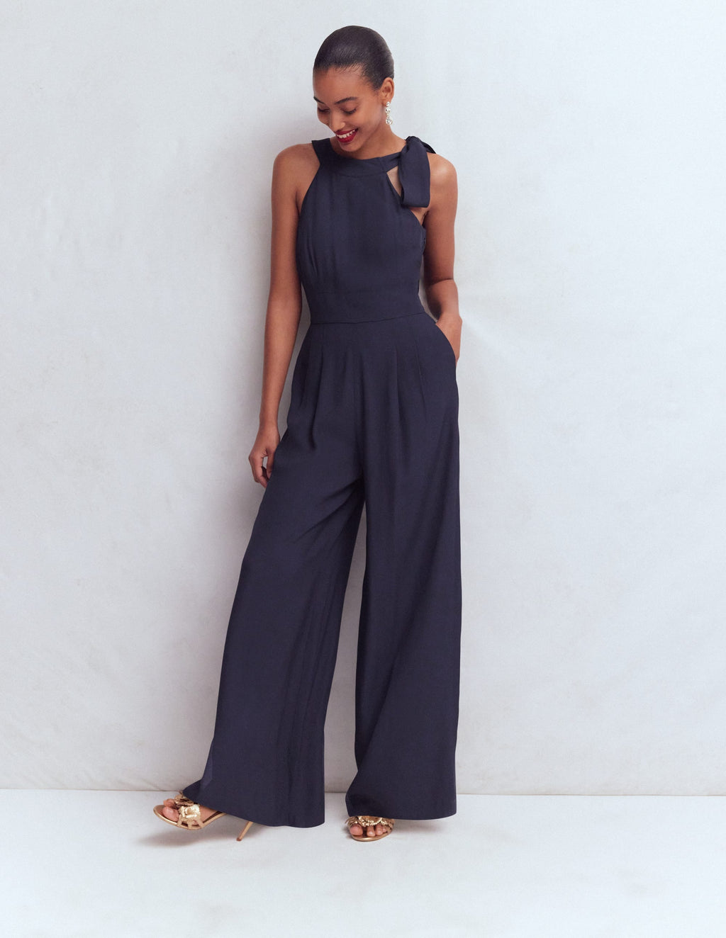 Tie Halter Neck Jumpsuit-Navy