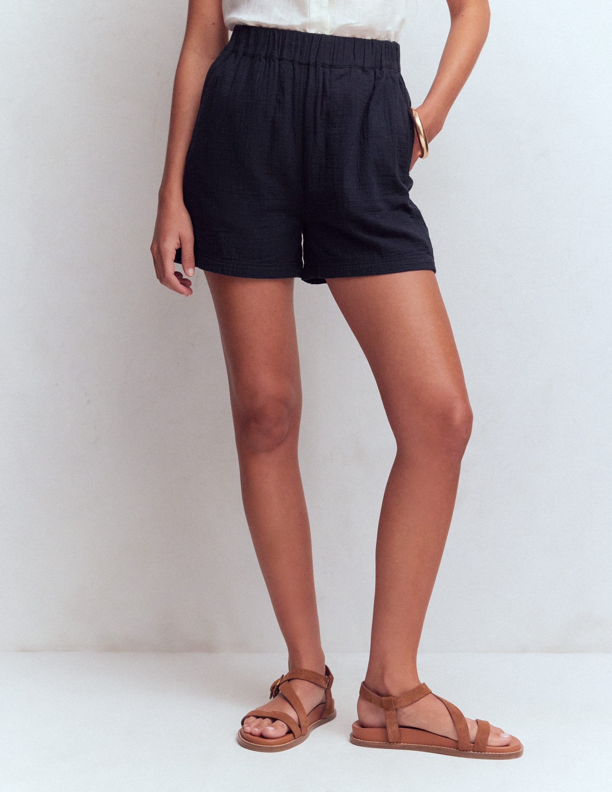 Pull-on Double Cloth Shorts-Navy