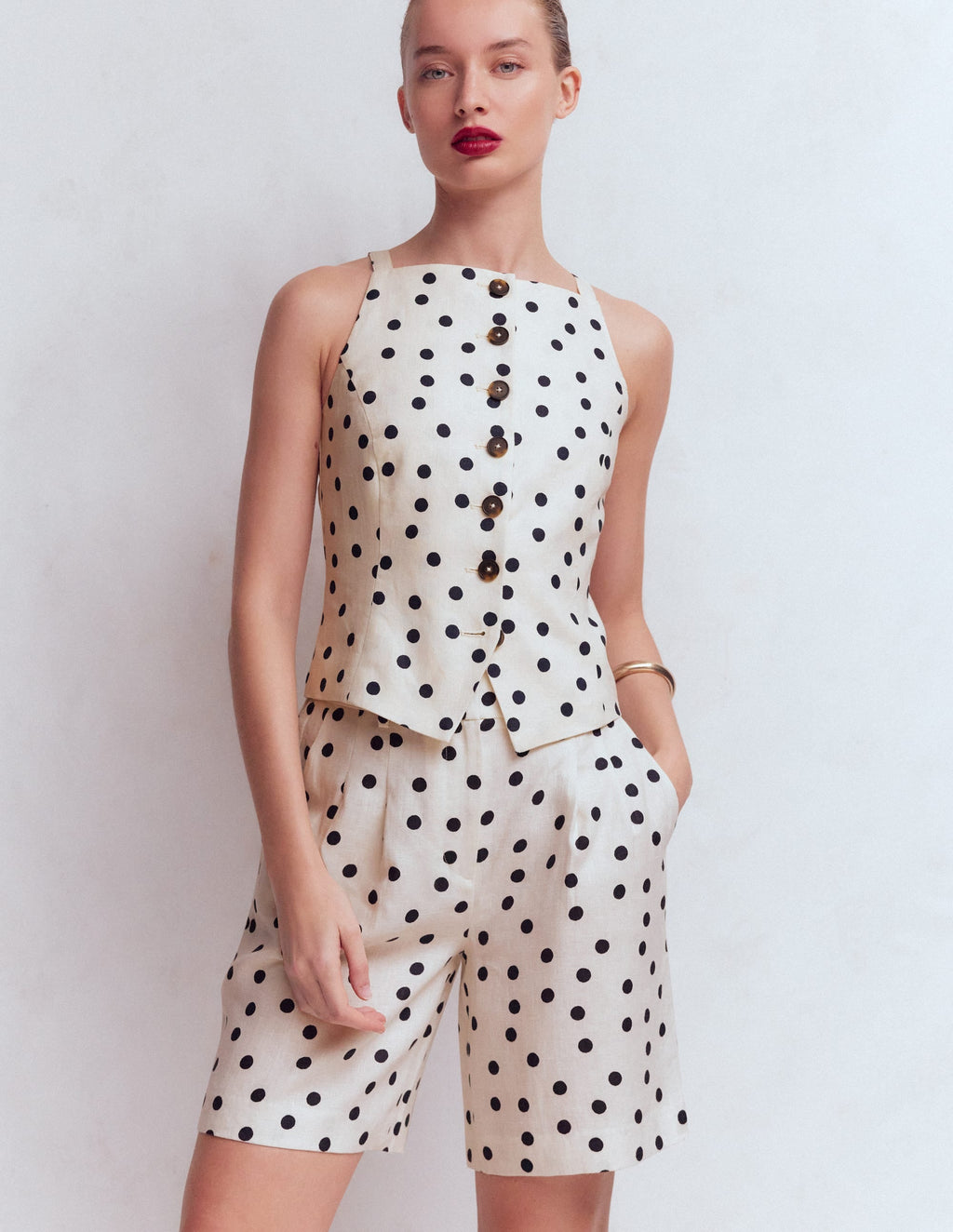 Kensington Linen Shorts-Ivory, Painted Dot