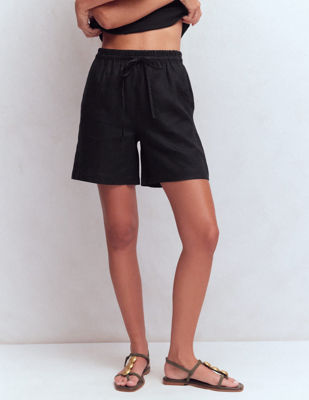 Islington Linen Shorts-Black