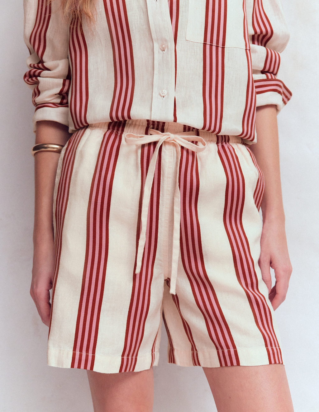 Islington Linen Shorts-Ivory, Brown & Pink Stripe