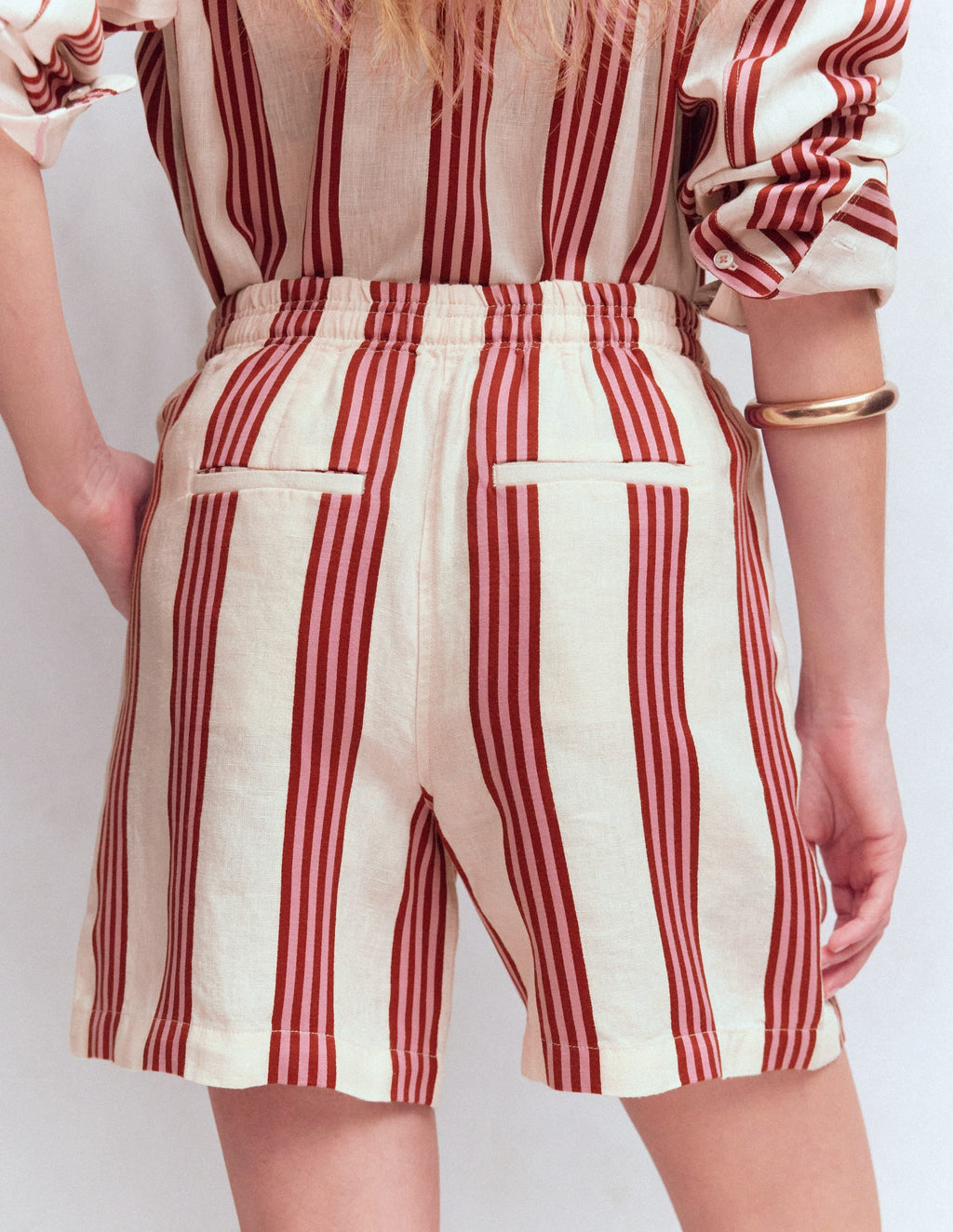Islington Linen Shorts-Ivory, Brown & Pink Stripe