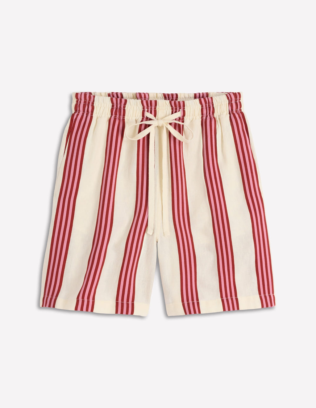 Islington Linen Shorts-Ivory, Brown & Pink Stripe