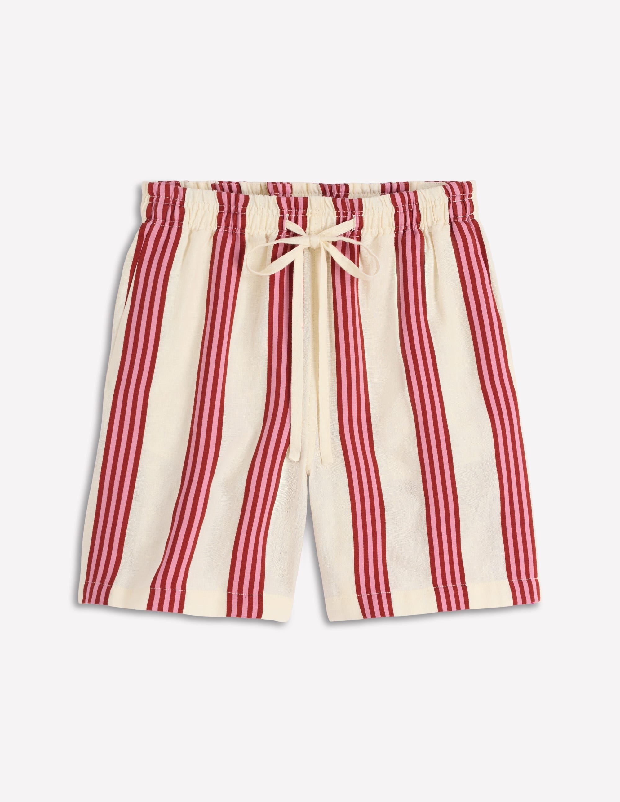 Islington Linen Shorts-Ivory, Brown & Pink Stripe