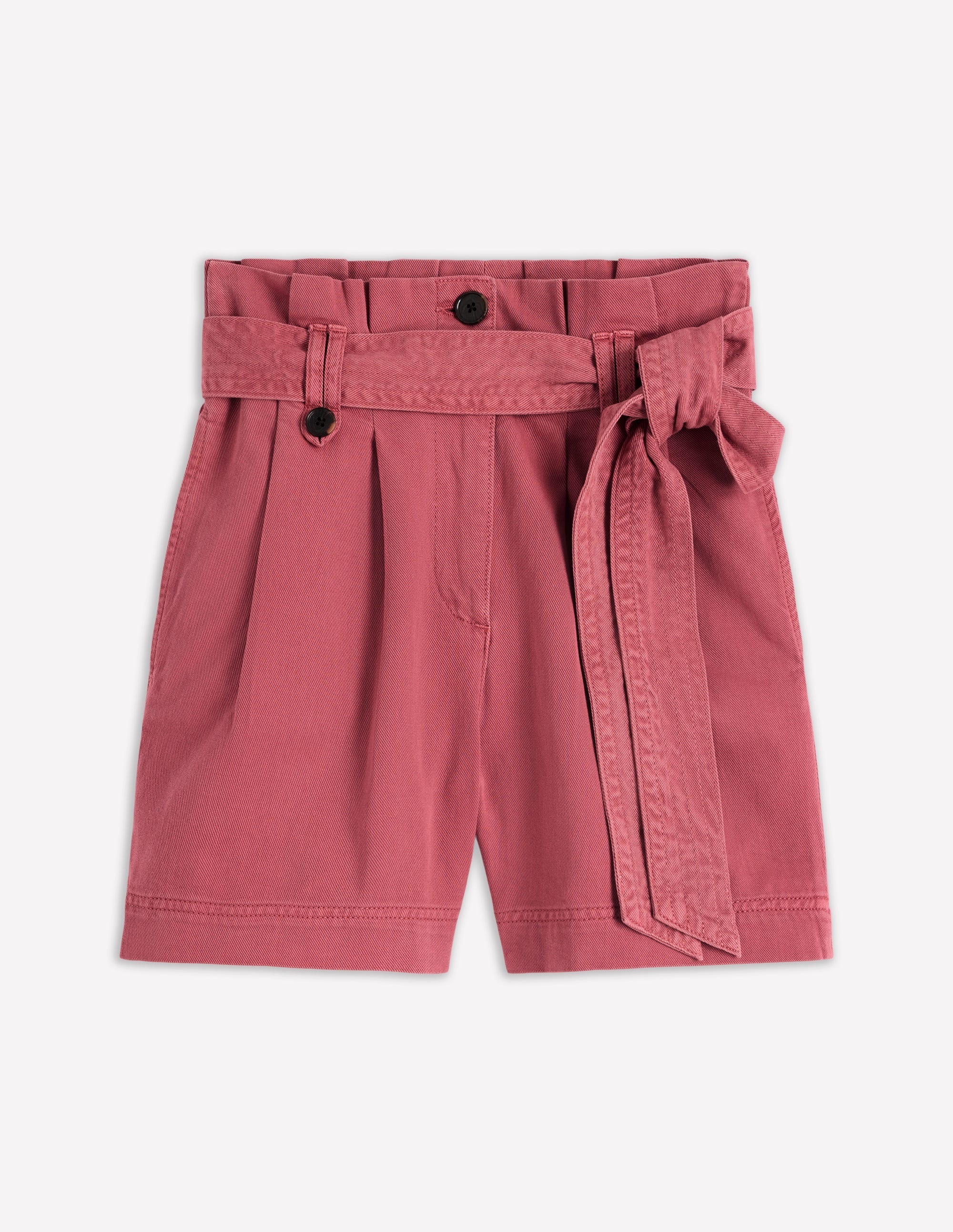 Paperbag Linen Belted Shorts-Cherry Blush